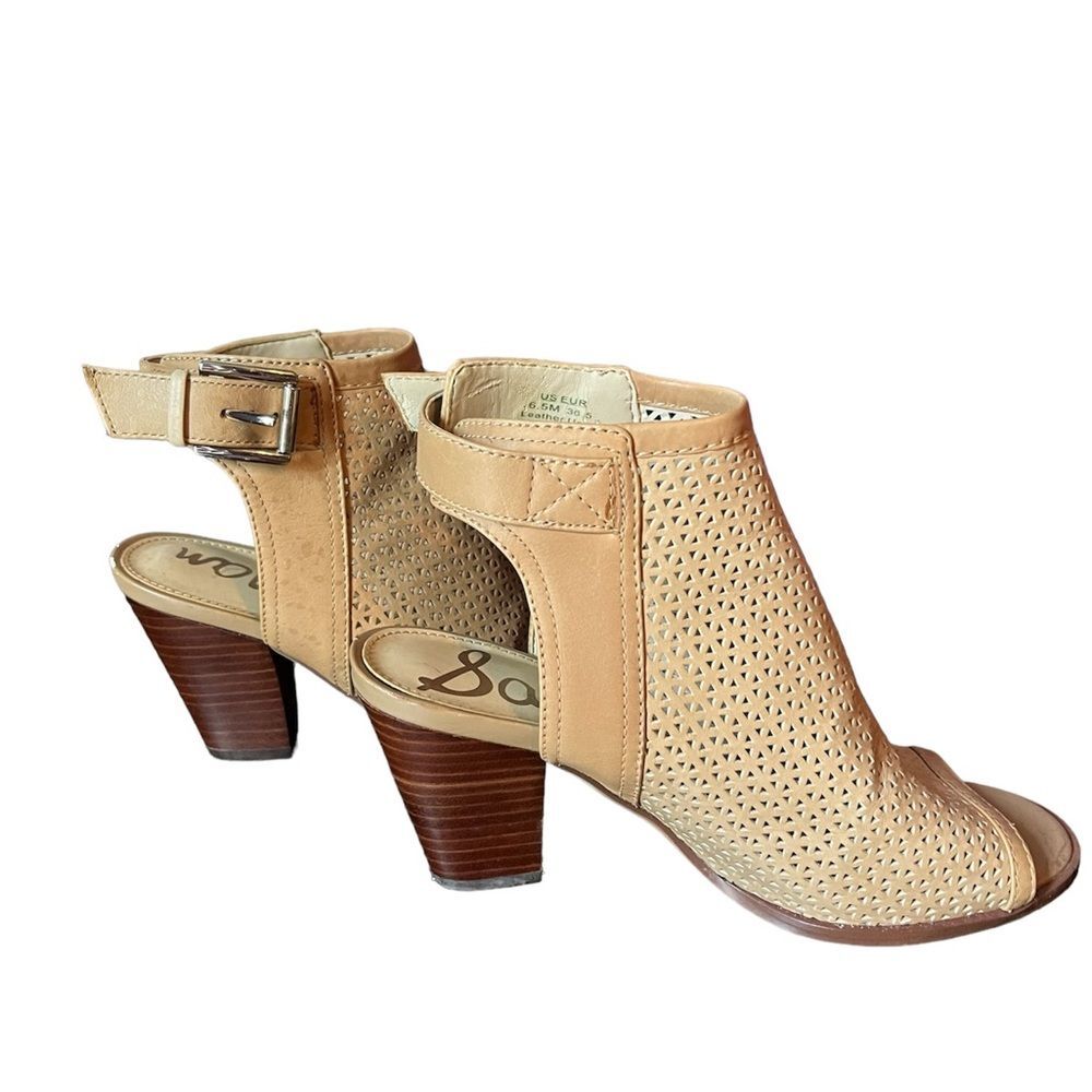 Sam Edelman Henri Tan Leather Open Toe Heeled Buckle Strap Ankle Booties SZ 6.5 - Picture 4 of 8